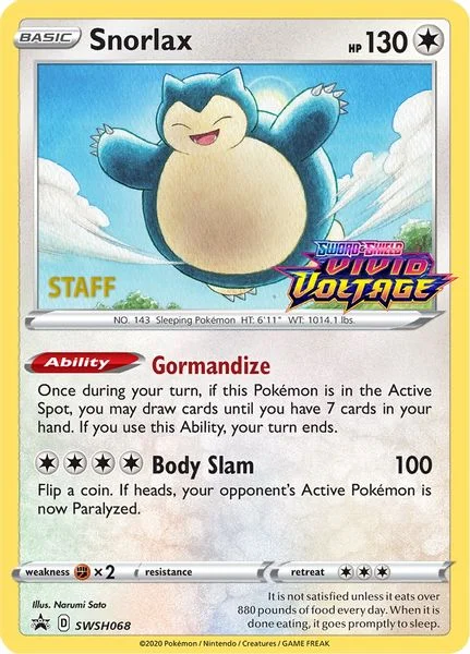 Snorlax - SWSH068 (Prerelease) [Staff] - SWSH: Sword & Shield Promo Cards