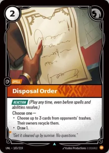 Disposal Order 103 de Riftbound Unleashed