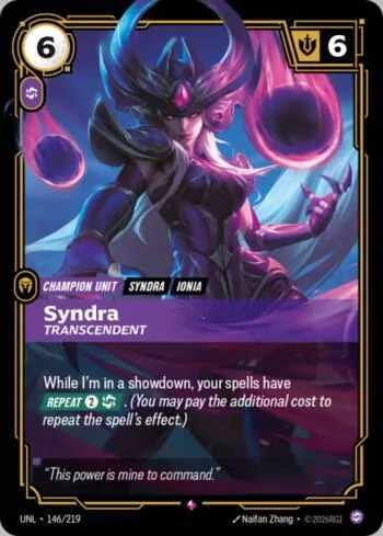 Syndra - Transcendent 146 de Riftbound Unleashed