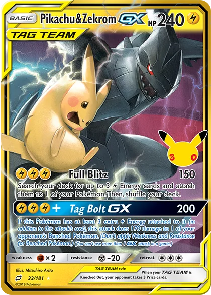 Pikachu & Zekrom GX de Celebração de 30 Anos