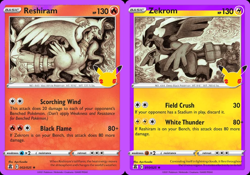 Ilustração combinada: Reshiram e Zekrom no Pokémon TCG