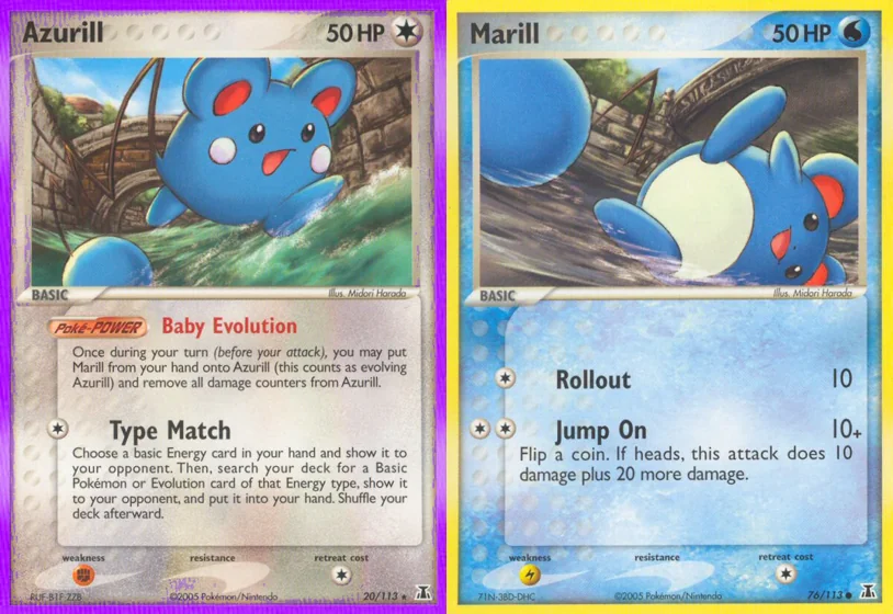 Ilustração combinada: Azurill e Marill no Pokémon TCG