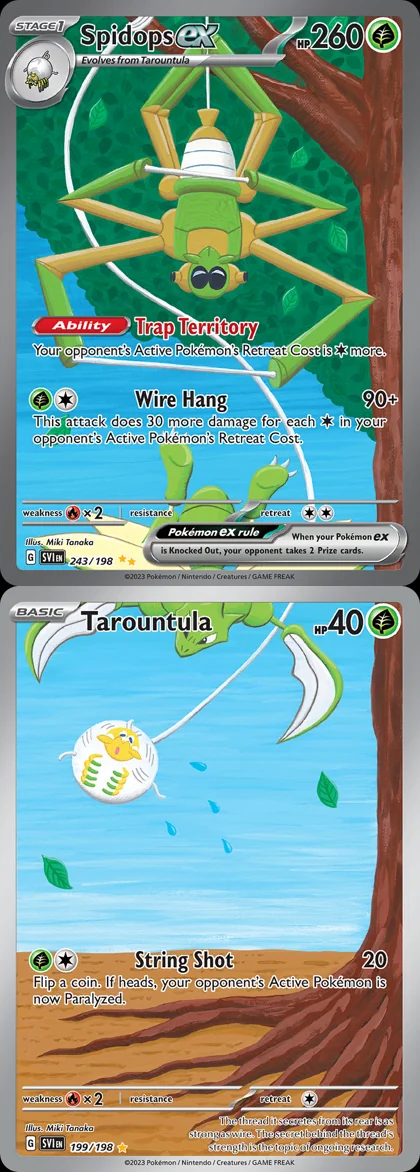 Ilustração combinada: Spidops ex e Tarountula no Pokémon TCG