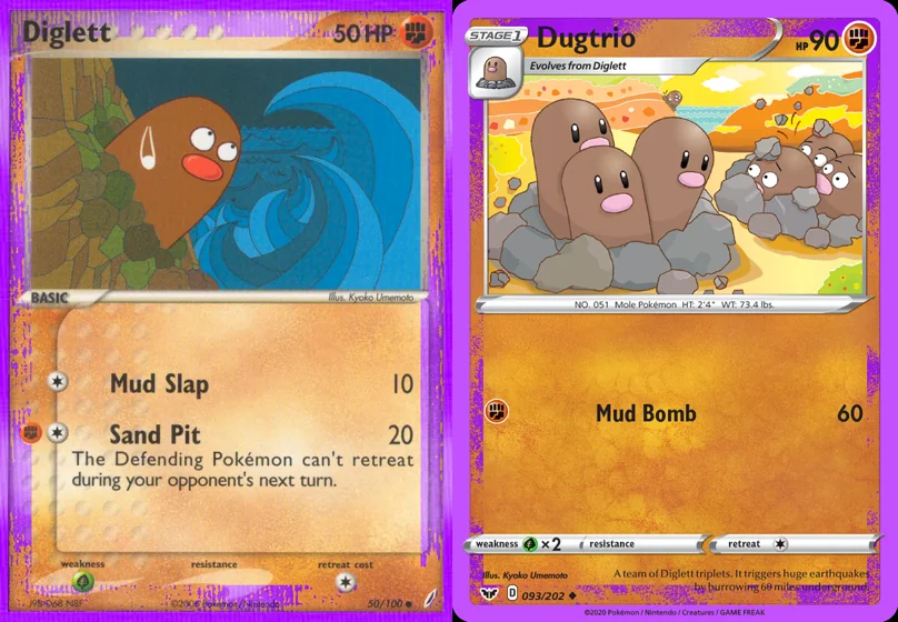 Ilustração combinada: Diglett e Dugtrio no Pokémon TCG
