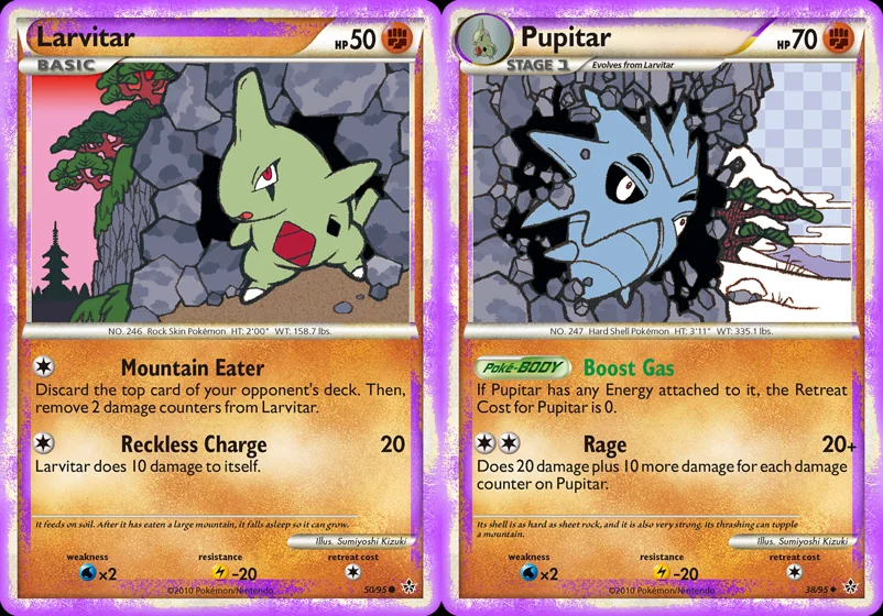 Ilustração combinada: Larvitar e Pupitar no Pokémon TCG