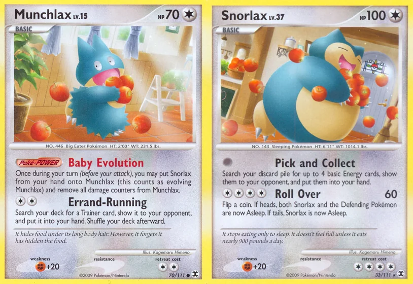 Ilustração combinada: Munchlax e Snorlax no Pokémon TCG