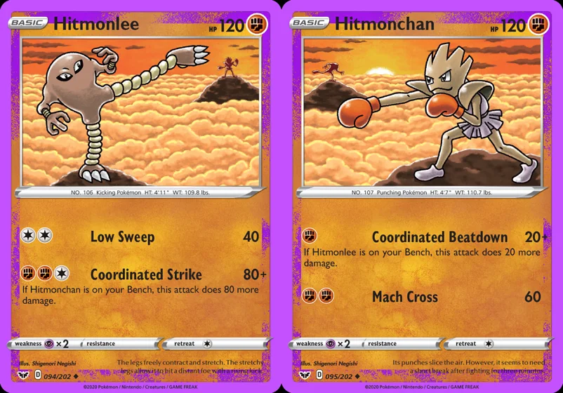 Ilustração combinada: Hitmonlee e Hitmonchan no Pokémon TCG