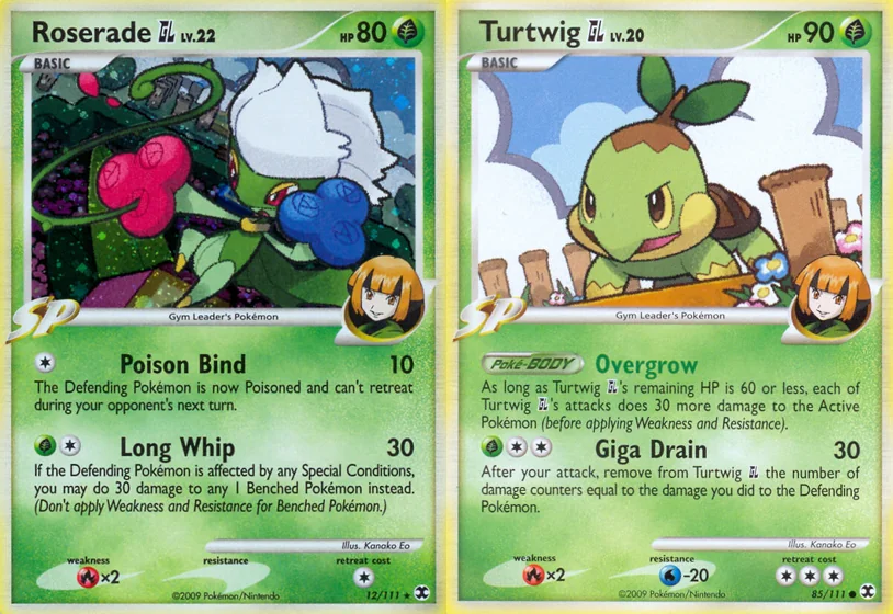 Ilustração combinada: Roserade GL e Turtwig GL no Pokémon TCG
