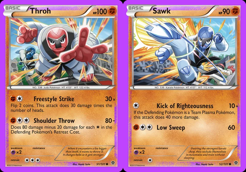 Ilustração combinada: Throh e Sawk no Pokémon TCG