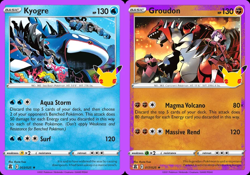 Ilustração combinada: Kyogre e Groudon no Pokémon TCG