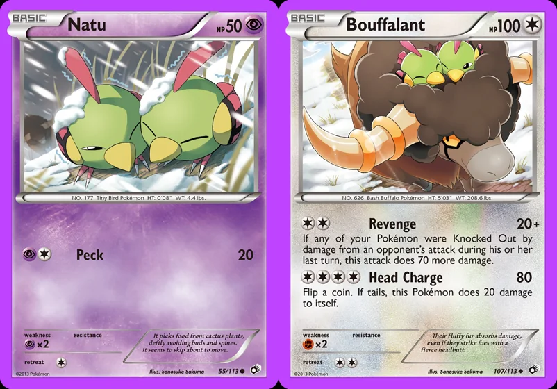Ilustração combinada: Natu e Bouffalant no Pokémon TCG