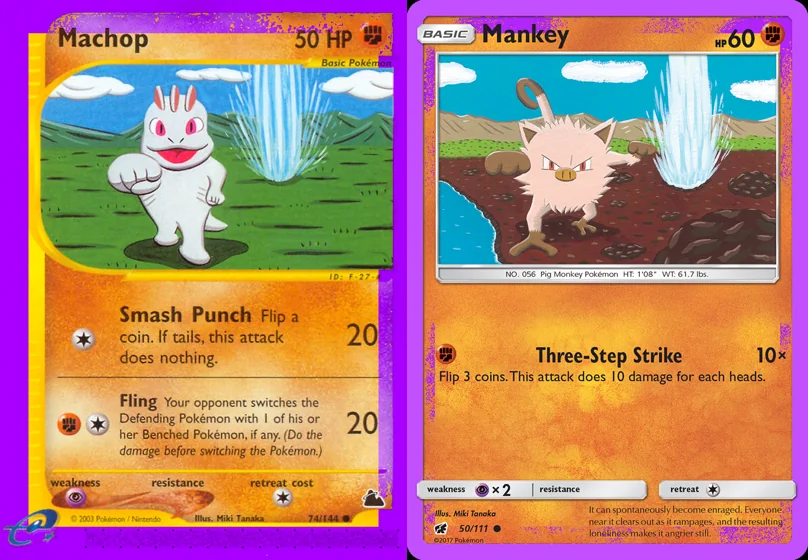 Ilustração combinada: Machop e Mankey no Pokémon TCG