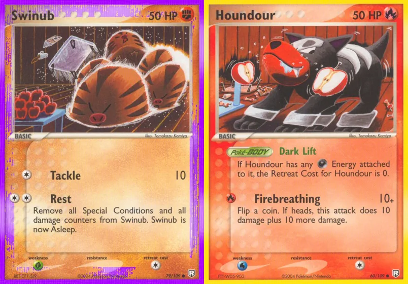 Ilustração combinada: Swinub e Houndour no Pokémon TCG