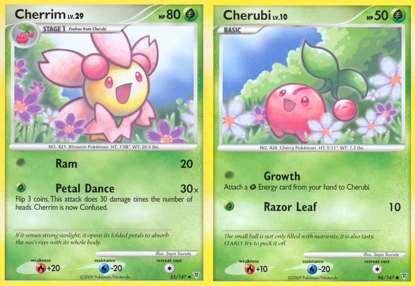 Ilustração combinada: Cherrim e Cherubi no Pokémon TCG