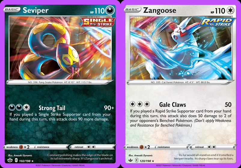 Ilustração combinada: Seviper e Zangoose no Pokémon TCG