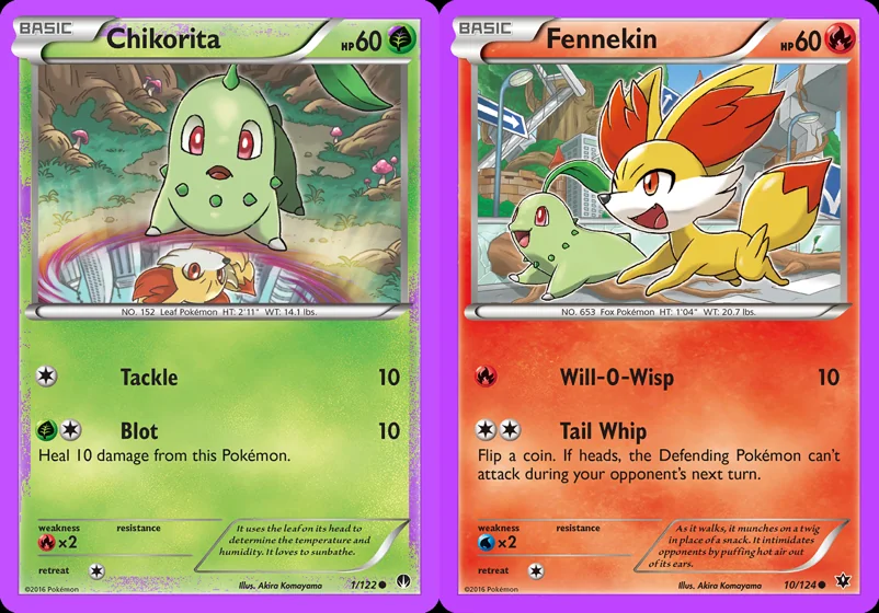 Ilustração combinada: Chikorita e Fennekin no Pokémon TCG