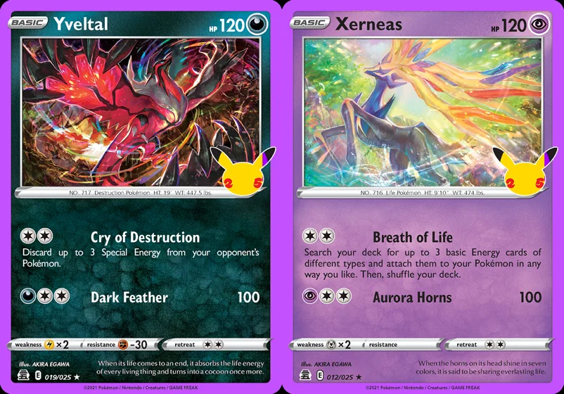Ilustração combinada: Yveltal e Xerneas no Pokémon TCG