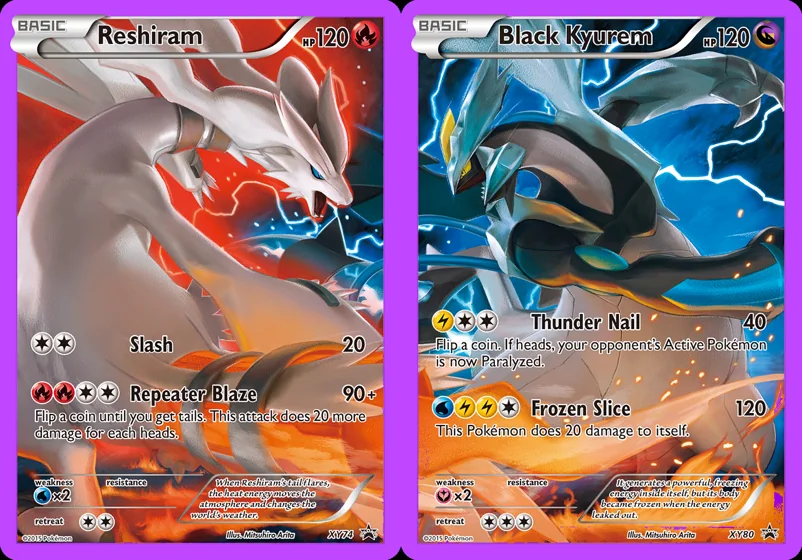 Ilustração combinada: Reshiram e Black Kyurem no Pokémon TCG