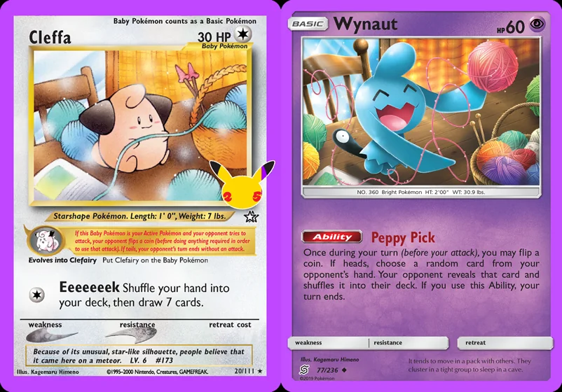 Ilustração combinada: Cleffa e Wynaut no Pokémon TCG