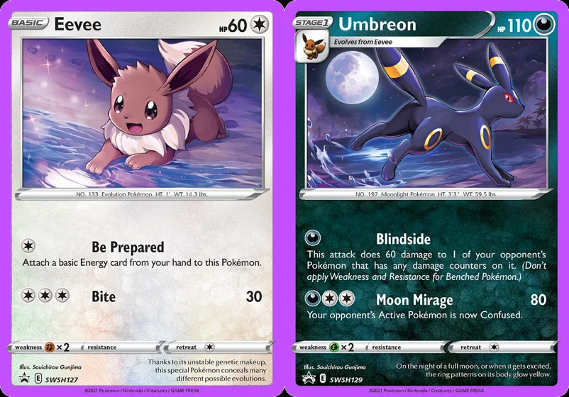 Ilustração combinada: Eevee e Umbreon no Pokémon TCG