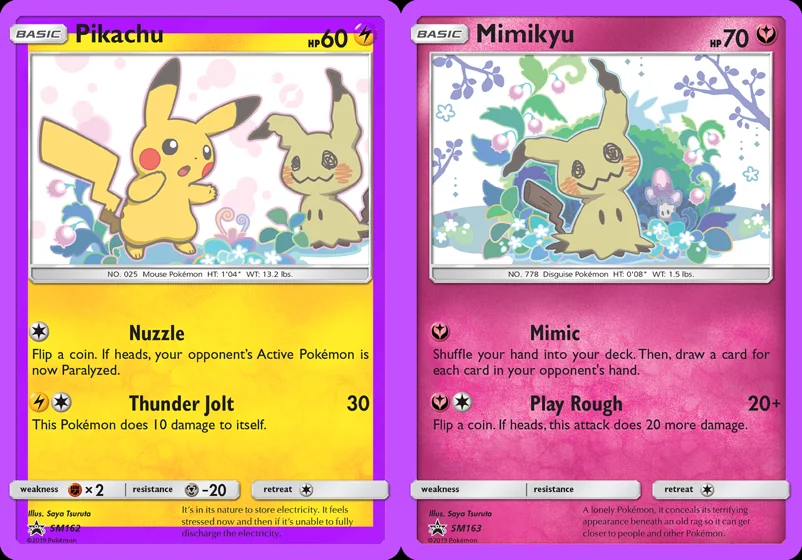 Ilustração combinada: Pikachu e Mimikyu no Pokémon TCG