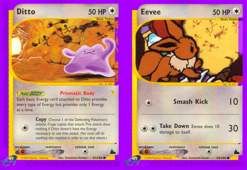 Ilustração combinada: Ditto e Eevee no Pokémon TCG