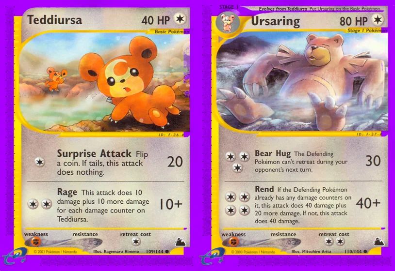 Ilustração combinada: Teddiursa e Ursaring no Pokémon TCG