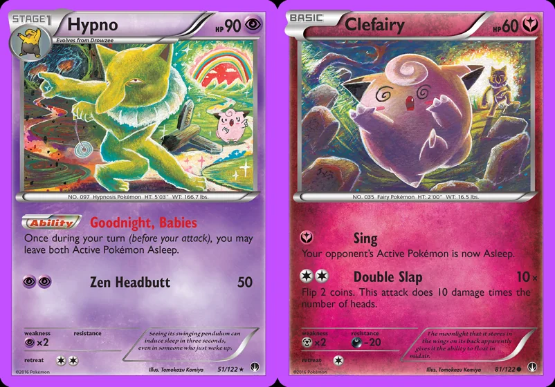 Ilustração combinada: Hypno e Clefairy no Pokémon TCG