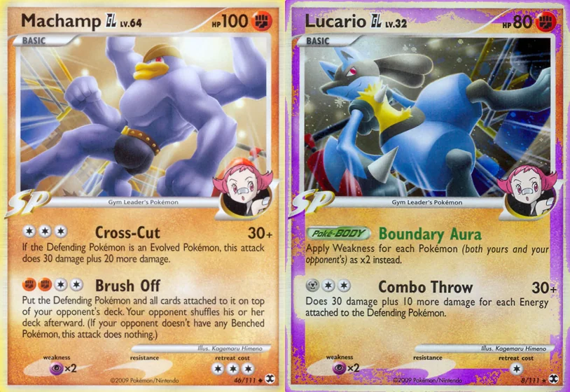 Ilustração combinada: Machamp GL e Lucario GL no Pokémon TCG