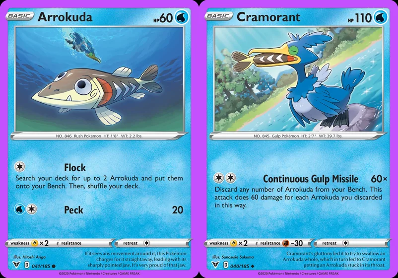 Ilustração combinada: Arrokuda e Cramorant no Pokémon TCG