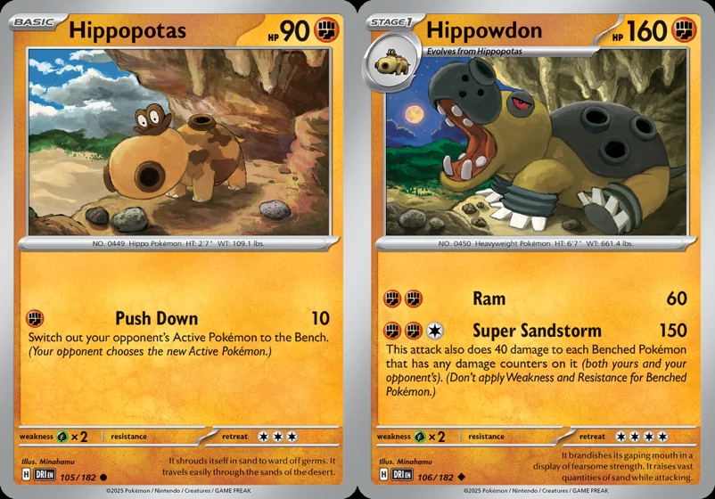 Ilustração combinada: Hippopotas e Hippowdon no Pokémon TCG