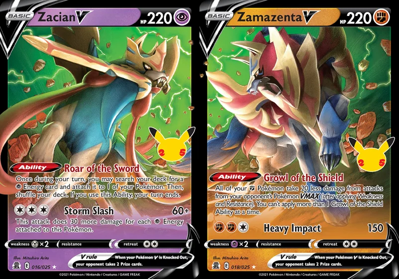 Ilustração combinada: Zacian V e Zamazenta V no Pokémon TCG