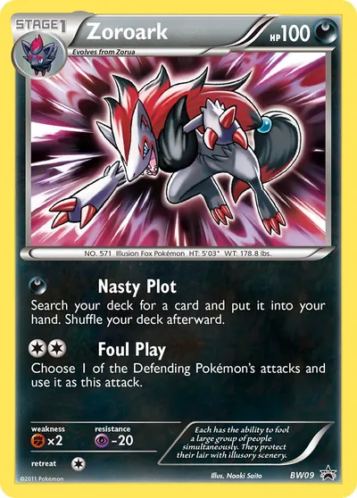 Zoroark - Black & White Promos - ilustração de Yuka Morii
