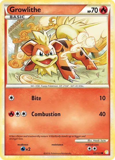 Growlithe - HeartGold & SoulSilver - ilustração de Yuka Morii