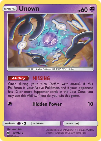 Unown - Lost Thunder - ilustração de Yuka Morii