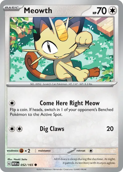 Meowth - 151 - ilustração de Yuka Morii
