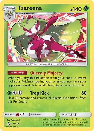 Tsareena - Sun & Moon Promos - ilustração de Yuka Morii