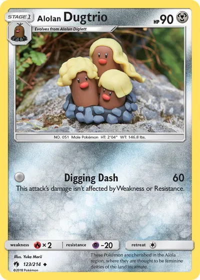 Alolan Dugtrio - Lost Thunder - ilustração de Yuka Morii