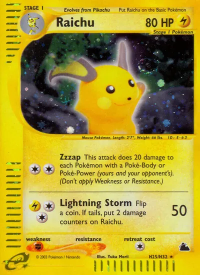 Raichu - Skyridge - ilustração de Yuka Morii