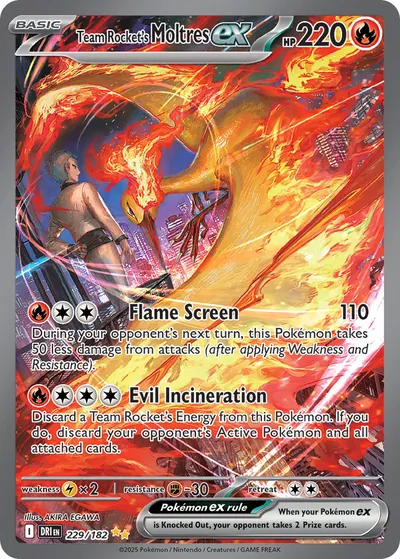 Moltres ex da Equipe Rocket - Rivais Destinados - ilustração de Akira Egawa