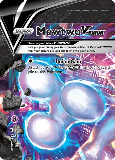 Mewtwo V-UNION - Promos de Espada e Escudo - ilustração de Akira Egawa