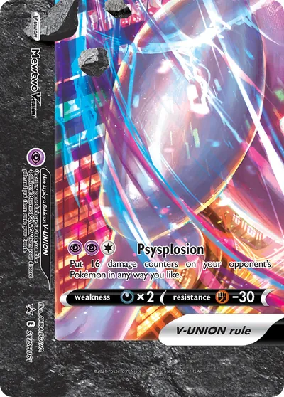 Mewtwo V-UNION - Promos de Espada e Escudo - ilustração de Akira Egawa