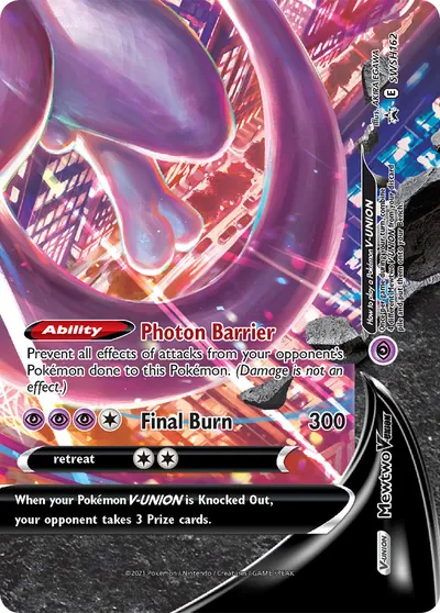 Mewtwo V-UNION - Promos de Espada e Escudo - ilustração de Akira Egawa
