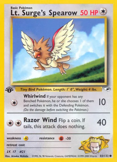 Spearow do Cap. Surge - Gym Heroes - ilustração de Atsuko Nishida