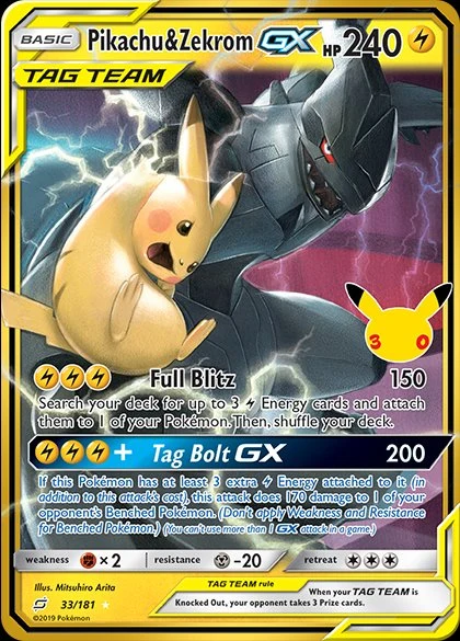 Pikachu e Zekrom GX reimpressão Coleção Clássica 33/181