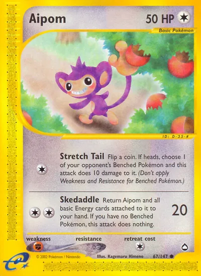 Aipom - Aquapolis - ilustração de Kagemaru Himeno