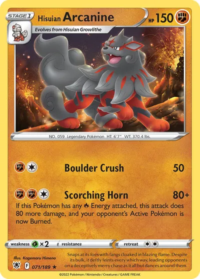 Arcanine de Hisui - Estrelas Radiantes - ilustração de Kagemaru Himeno