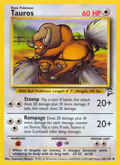 Tauros - Base Set 2 - ilustração de Kagemaru Himeno