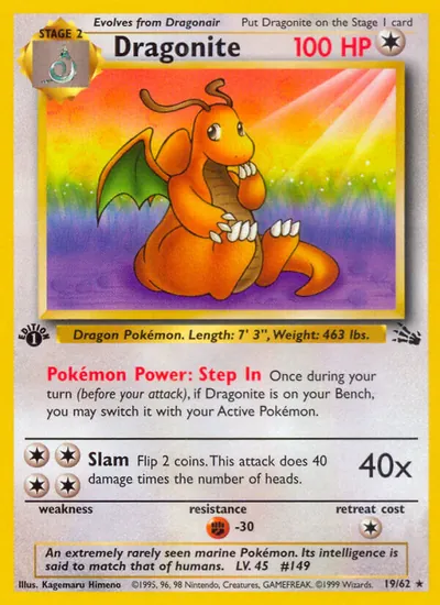 Dragonite - Fóssil - ilustração de Kagemaru Himeno