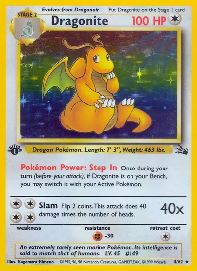 Dragonite - Fóssil - ilustração de Kagemaru Himeno